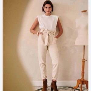 Sezane Austin Trousers Flecked Ecru Belted